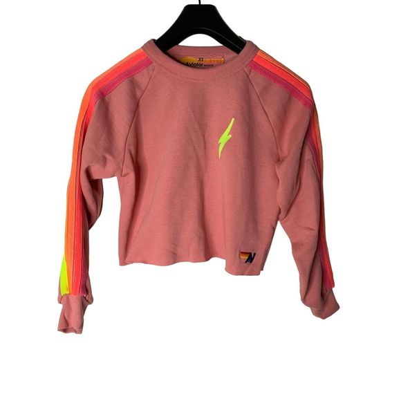 Aviator Nation Tops - Aviator Nation Cropped Pink bolt neon stripes sweatshirt top size XS